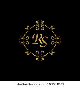 RS Initial logo. Ornament ampersand monogram golden logo black background