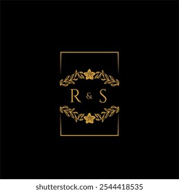 Decoración inicial del monograma de RS para el logotipo de la boda con la línea cuadrada creativa