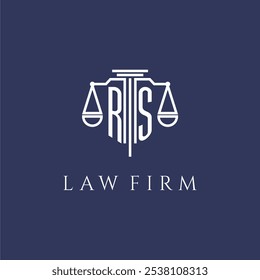 Monograma inicial RS para logotipo de escritório de advocacia com imagem vetorial de escalas