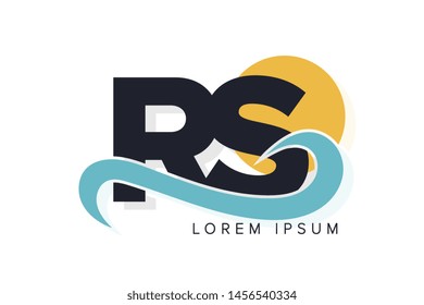 RS letter logo with ocean waves and sunset. Beach concept design