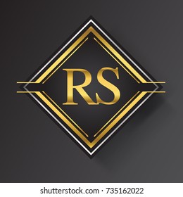 RS Letter logo in a square shape gold and silver colored geometric ornaments. Vector design template elements for your business or company identity.