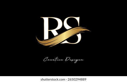 Logotipo del monograma de la letra de RS – marca elegante de la letra del trazo del cepillo del oro para la marca de lujo, moda, diseño de la identidad de la boutique Premium
