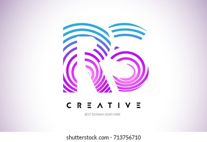 RS Lines Warp Logo Design.Vector Letter Icon Made with Purple Circular Lines.