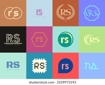 RS logo company template. Letter r and s logotype. Set different classic serif lettering and modern bold text with design elements. Initial font typography. Collection trendy business identity.