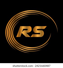 RS logo with golden Colour background black colour 