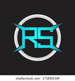 Monograma del logotipo RS con una plantilla de diseño de forma circular y de cuatro ejes
