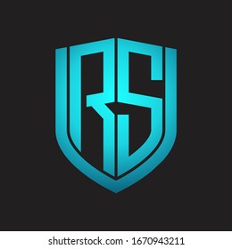 RS Logo monogram with emblem shield design isolated with blue colors on black background