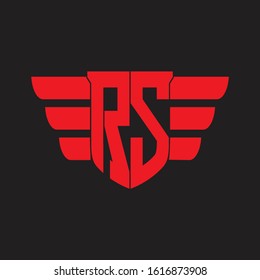 RS Logo monogram with emblem and wings element design template on red colors