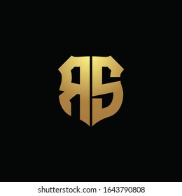 RS Logo-Monogramm mit goldenen Farben und Schildform-Design-Vorlage
