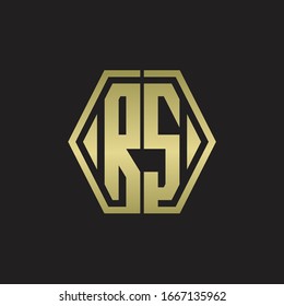 RS Logo monogram with hexagon line rounded design template with gold colors