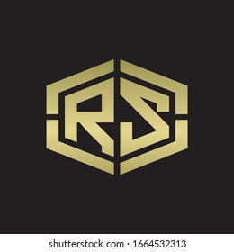 RS Logo monogram with hexagon shape and piece line rounded design tamplate on gold colors