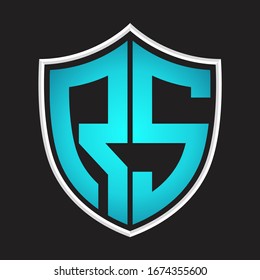 RS Logo monogram with shield shape isolated blue colors on outline design template