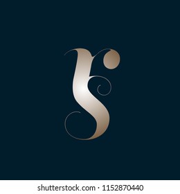 r&s monogram logo.Elegant golden lettering vector icon isolated on dark background.