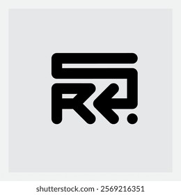 RS - monogram or logotype with letters R and S, arrow and dot. Design element or icon.