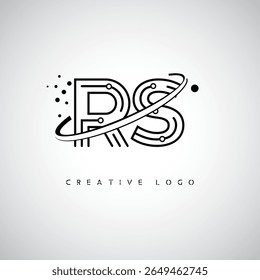 RS Orbit Monogram Logo – Futuristic Minimal Letter mark with Circular Line Art, Tech-Inspired Dots and Space Motion Concept for Modern Branding Identity