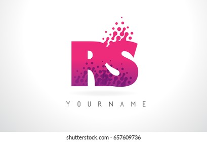 RS R S Letter Logo with Pink Letters and Purple Color Particles Dots Design.