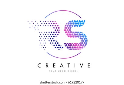 RS R S Pink Magenta Dotted Bubble Letter Logo Design. Dots Lettering Vector Illustration