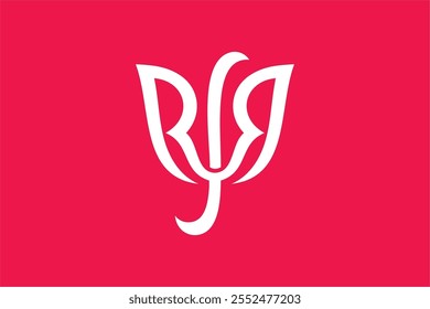 RS rose flower logo design, monogram, letter, icon, symbol. Stylish rose-inspired logo merging 'R' and 'S' in white on a bold red background. Perfect for luxury, beauty, fashion, or floristry brands.