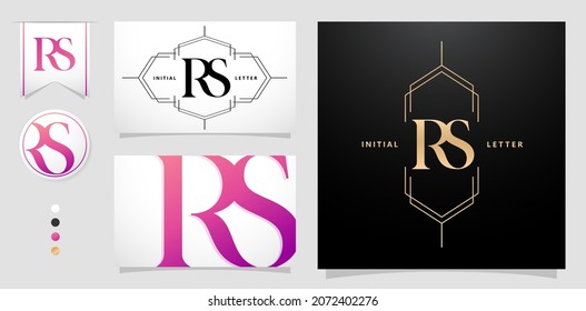 RS or SR initial letter and graphic name, RS or SR Monogram, for Wedding couple monogram, logo company and icon business, with black white color, gold and gradient purple color isolated background