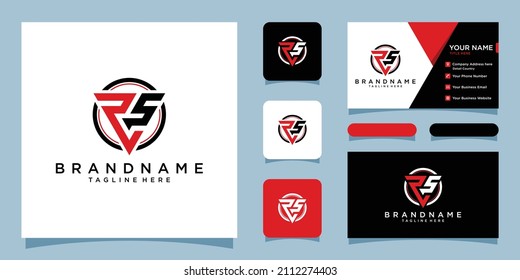vector de diseño de logotipo de letra triangular RS con plantilla de diseño de tarjeta de negocios