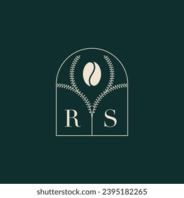 RS Combinación de diseño de logotipo único y sencillo con letras y grano de café