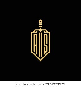 RS vintage shield and sword initial logo in high quality professional design that will print well across any print media