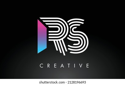 RS White Purple Lines Letter Logo. Creative Line Letters Design Vector Template.