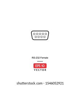 RS-232 Female Icon. Computer Hardware Isolated On White Background. With Line Style. Device Connection Icon. EPS10 - Vector