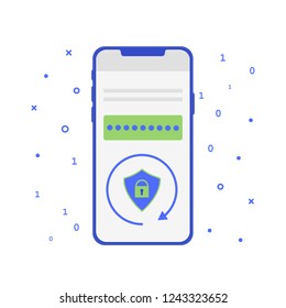 RSA token mobile app. Cryptosystem for security. Two-factor authentication software. Vector concept illustration. 