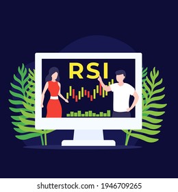 RSI trading indicator, vector illustration with people