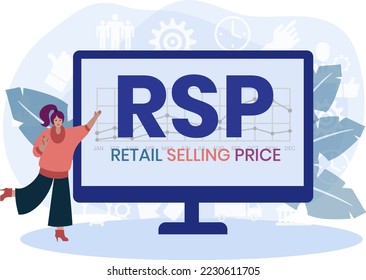 RSP - retail selling price. acronym business concept. vector illustration concept with keywords and icons. lettering illustration with icons for web banner, flyer, landing page, presentation