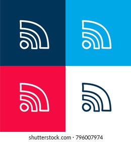 Rss feed hand drawn symbol four color material and minimal icon logo set in red and blue