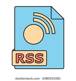 RSS Feed Icon. Blue document with signal symbol, Concept of news, blog, content, updates, internet, and technology