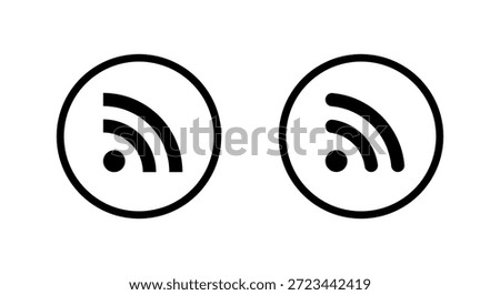 RSS feed icon in circular outline. News update, blog subscription, and content syndication symbol