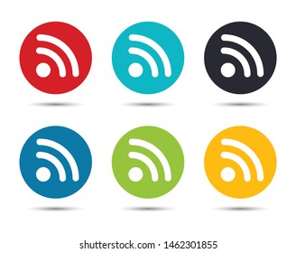 RSS Feed icon flat round button set illustration design isolated on white background