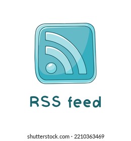 Icono de fuente RSS con estilo dibujado a mano aislado en fondo blanco. signo web de medios