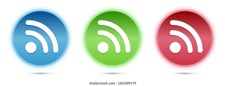 RSS Feed icon isolated on glass round buttons set illustration