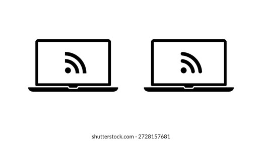 RSS-Feed-Symbol im Laptop-Bildschirm. News-Update, Blog-Abonnement-Symbol in Notebook-Computer-Anzeige