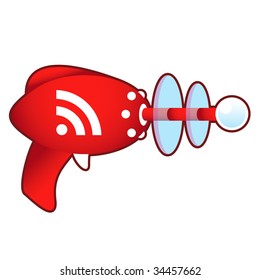 RSS feed icon on laser raygun vector illustration in retro 1950's style.