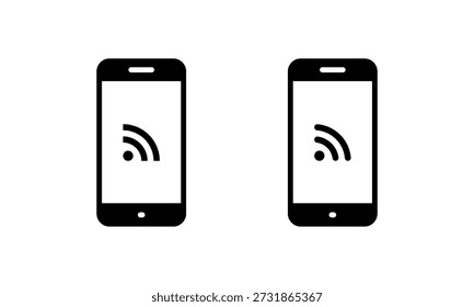 RSS feed icon on smartphone screen. Internet syndication symbol in mobile phone display