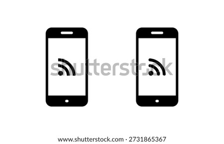RSS feed icon on smartphone screen. Internet syndication symbol in mobile phone display