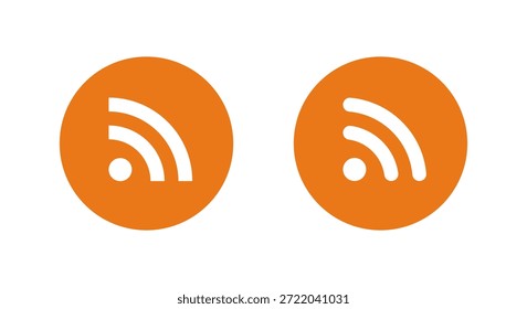 Icono de fuente RSS en círculo naranja. Actualizar de Noticias, Suscripción de blog y símbolo de sindicación de contenido