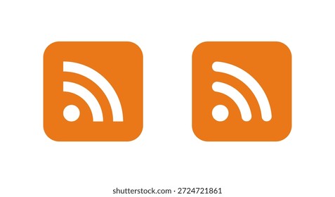 RSS-Feed-Symbol in orangefarbenem Quadrat. News-Update, Blog-Abonnement und Content-Syndication-Symbol