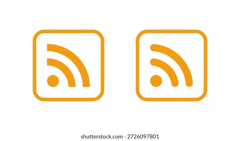 RSS-Feed-Symbol in orangefarbenem quadratischem Umriss. News-Update, Blog-Abonnement und Content-Syndication-Symbol
