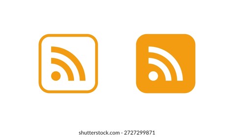 Ícone de RSS feed em quadrado laranja. Atualização de notícias, símbolo de assinatura do blog