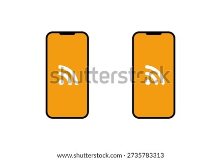 RSS feed logo on smartphone icon. Internet syndication in mobile phone screen