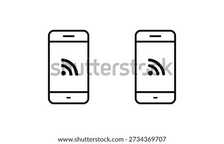 RSS feed on mobile phone screen icon. Internet syndication symbol in smartphone display