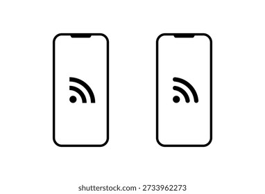 RSS feed on smartphone icon. Internet syndication symbol in mobile phone screen