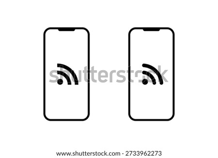 RSS feed on smartphone icon. Internet syndication symbol in mobile phone screen