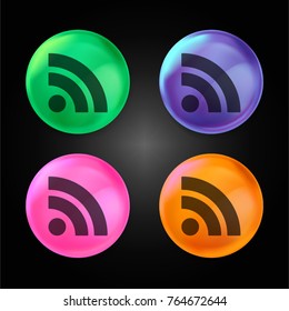 RSS feed symbol crystal ball design icon in green - blue - pink and orange.